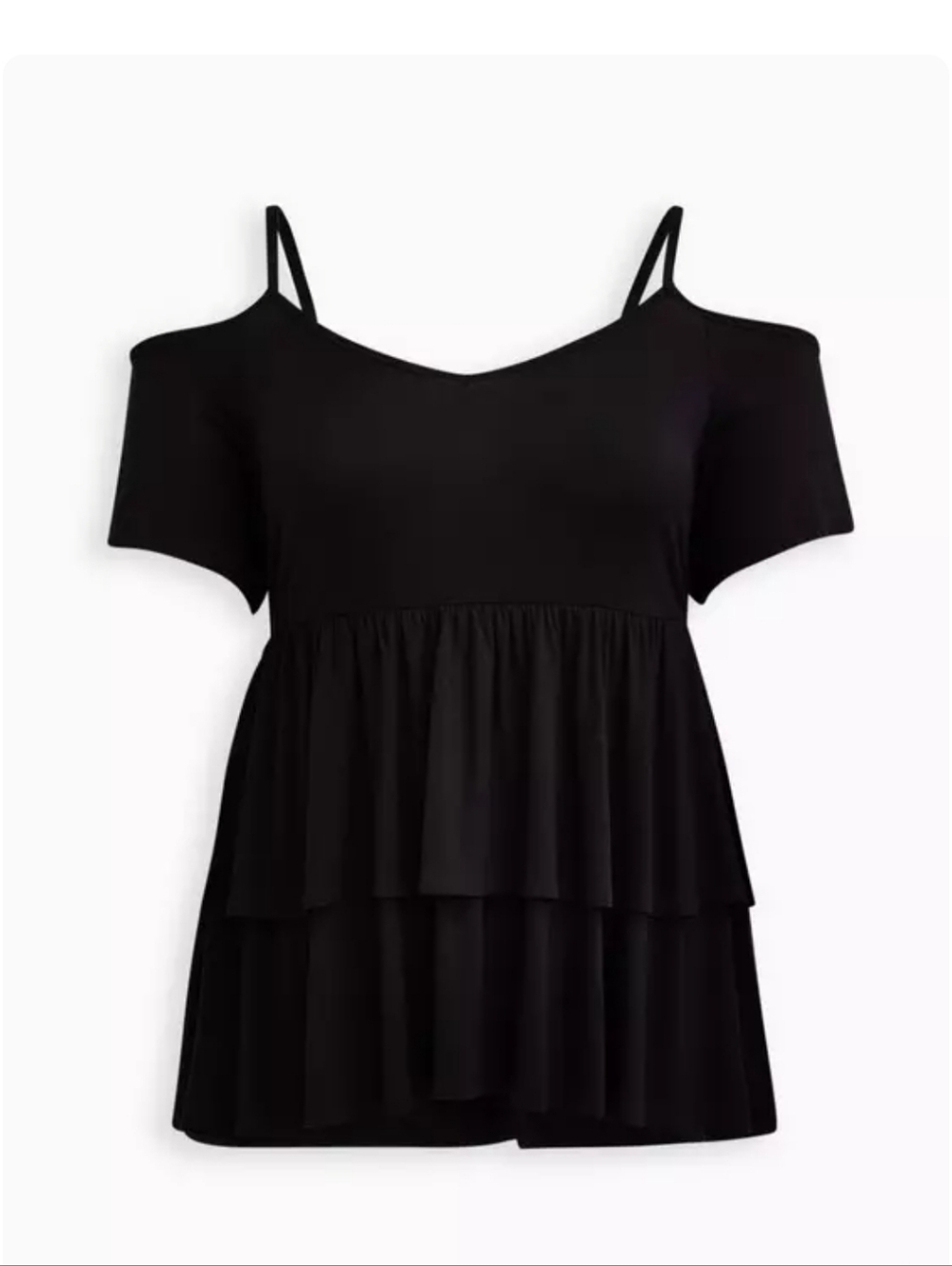 TORRID Black Cold-Shoulder Tiered Babydoll Top 0 L 12